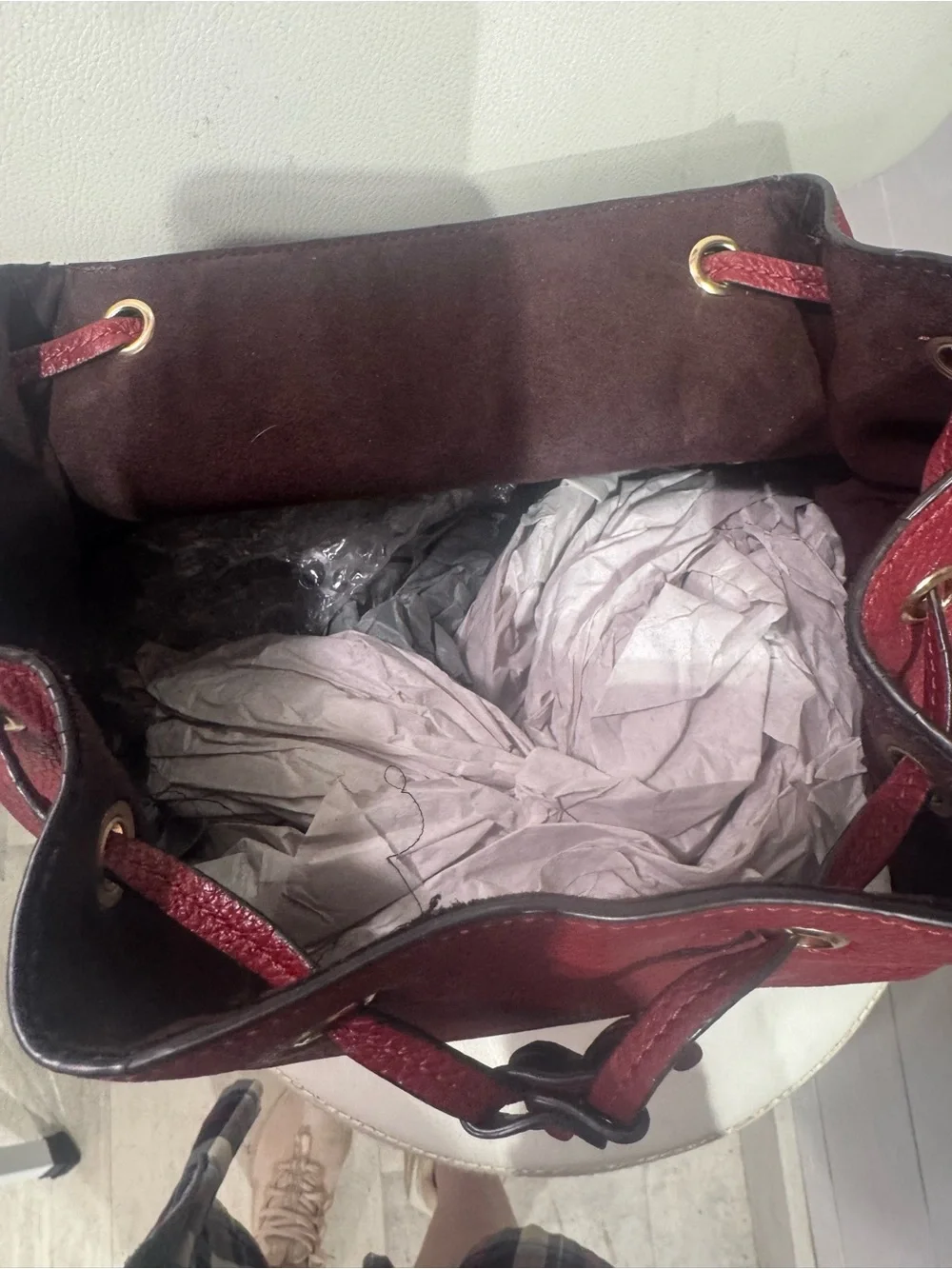 Coach kelo Burgundy Pebbled Leather Backpack with Gold Hardware